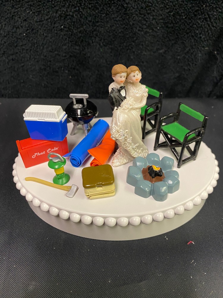 Groom top Lantern Camp Fire Wedding Cake Topper Hunting Country Western