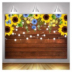 Rustic Sunflower Wooden Photo Banner 7x5ft Summer Floral Brown Wood