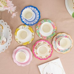 24 Assorted Floral Paper Cups Saucers Set Party Events Tableware Decorations