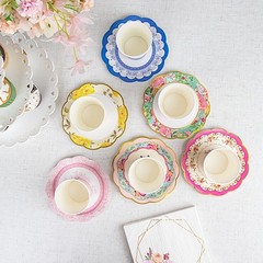 24 Assorted Floral Paper Cups Saucers Set Party Events Tableware Decorations