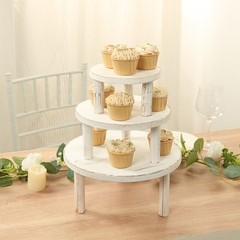 3 Whitewash Wooden Pedestal Cake Stands with Removable Legs Party Decorations