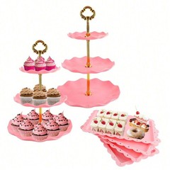 10Pcs Cake Rack Set 3 Double 3 Triple Layered Cupcake Stands 4 Appetizer Trays F