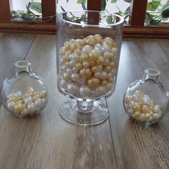 Clear Glass Vase w/ Gold & White Pearl Beads Wedding Centerpiece Decor