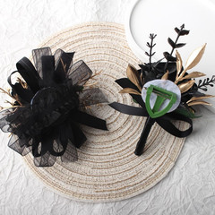 Rose Wrist Corsage and Boutonniere Set for Weddings and Events (Black)