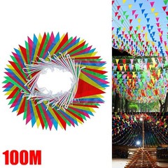 100M Multicolored Bunting Banner Multicolor Outdoor Decoration Triangle Flags US