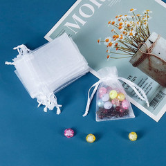 HRX Package 100Pcs Mini Organza Jewelry Bags 2X3 Inch, Little White Mesh Drawstr