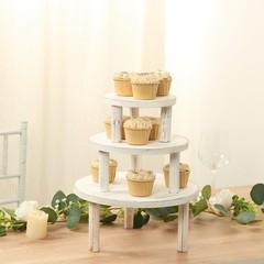 3 Whitewash Wooden Pedestal Cake Stands with Removable Legs Party Decorations