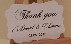 Personalise wedding Thank you Names date only Gift tags Pk-20,30,50,100,150