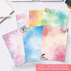 Lined Stationary Paper and Envelopes Set Floral Bird Watercolor Clear