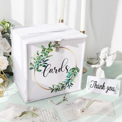 PVC Wedding Card Box with Lock White Money Gift Box for Reception Decorations