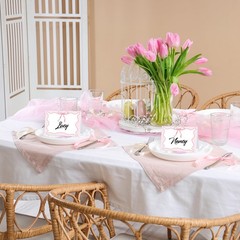 24 Pcs Pink Gingham Picnic Party Decoration Bow Place Cards 6 x 4 Inch Summer…