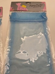 Lot of 8 Blue Large Drawstring Organza Pouches 5 3/4″x 14″ 4 packs 2 per pack