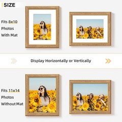 11×14 Picture Frame for 8×10 Photo with White Mat, HD Real Glass 11×14 Vintag…
