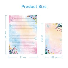 Lined Stationary Paper and Envelopes Set Floral Bird Watercolor Clear