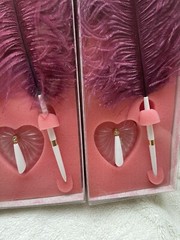 Set of 3 Vintage Hortense B Hewitt Co Pink Feather Pen w/ Velvet Dove Base