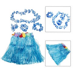 Kids Hawaiian Hula Grass Skirt Beach Dress Lei Flower Headband Girls Costume HOT