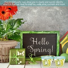 100 Pcs 9oz Rimmed Plastic Cups for Weddings & Cocktails – Heavy Light Green