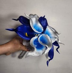 Royal Blue Silver Calla Lily Bridal Wedding Bouquet Accessories
