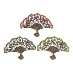 3Pcs Chinese Fan Brooch Pins Multi Color Zinc Alloy for Wedding and Party