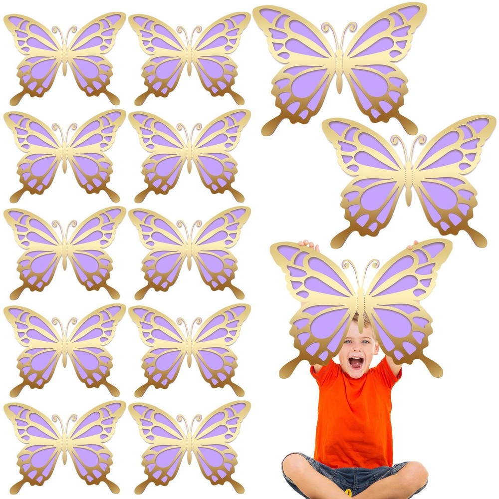 12 Large 3D Butterflies, Party Hanging Decor, Wedding Table Centerpiece, Purple