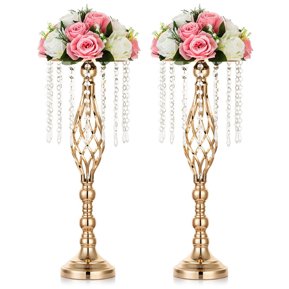 NUPTIO 2 Pcs Crystal Flower Stand Wedding Centerpieces for Tables, 21.7in/55c…