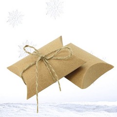 100Pcs Reusable Kraft Paper Wedding Candy Boxes Pillow Gift Box Khaki with Rope