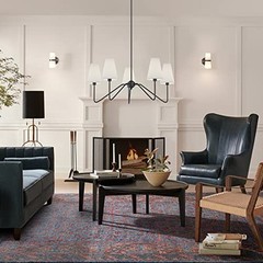 ;30″ Dia 5-Arm Classic Chandeliers Matt Black with White Black/White Shade