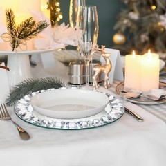 Suclain 6 Pcs Mirrored Glass Charger Plates 13 Inch Mirror Plates Round Charg…