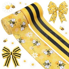 2 Rolls 10 Yards Bee Wired Edge Ribbon 2.5 Inch Bumble Bee Honeycomb Daisy