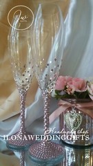 Swarovski Crystal Personalized Wedding Champagne Toast Glass Flute Blush Sparkle