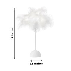 15″ WHITE Feather DESK LAMP Decorative LED Light Table Centerpiece Party Home