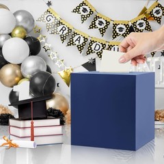 9.05 Inch Navy Blue Card Box With Slot Wedding Party Receiving Holder Decor