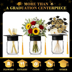 6 Sets 2026 Graduation Centerpieces for Tables, Mason Jar Centerpieces with Grad