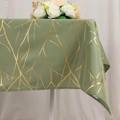 54″x54″ Dusty Green Polyester Square Table Overlay Metallic Geometric Pattern