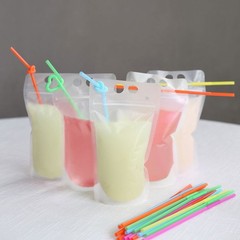 Clear 50 Plastic 12 oz Stand-up Drink Pouches Straws Party Events Decorations