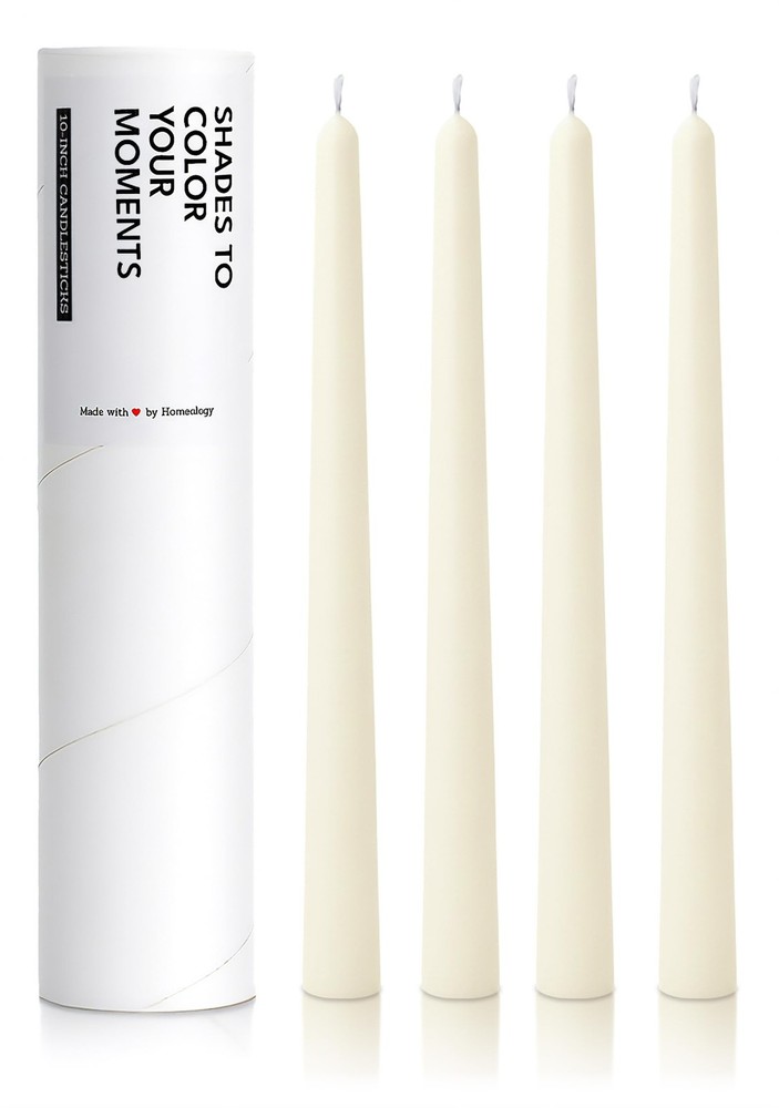 Homeology 10″ Classic Taper Candles, Ivory, 4-Pack, 7-8 Hours Long 4PK, Ivory