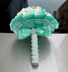 Mint Green and Ivory Bridal Wedding Bouquet with Rhinestone Brooch Pearl Bouquet