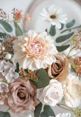 Artificial Flowers Combo Set Fake Flower Leaf Box with Brown & Nude Color