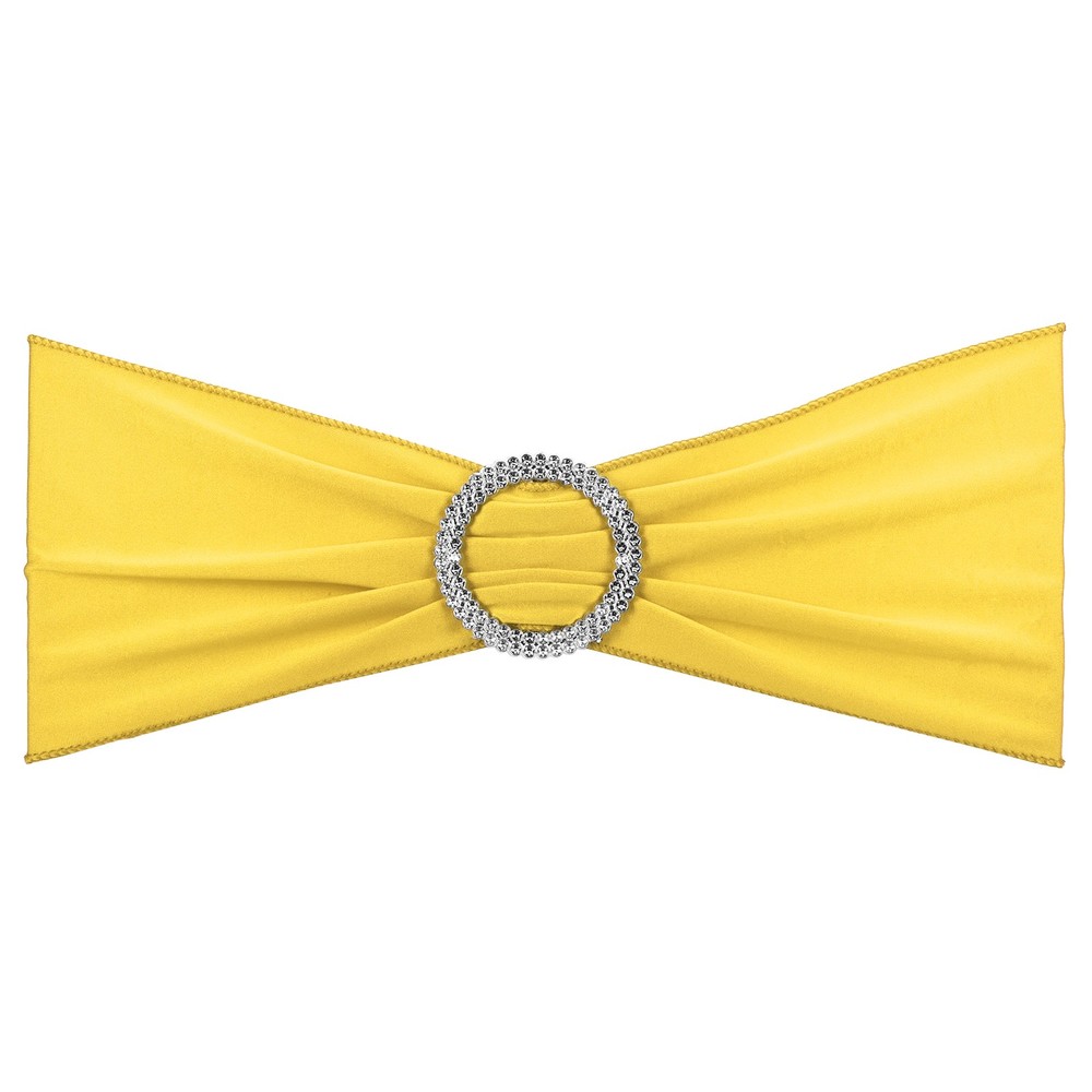 10Pcs 14″x5″ Stretch Chair Sashes Bows Chair Bands Sash with Buckle Yellow