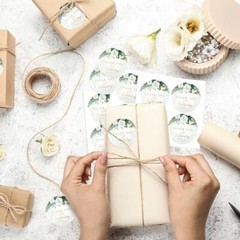 White Floral Thank You for Celebrating with us Stickers | 2 inch | Gold Foil |