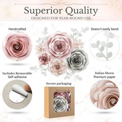 3D Paper Flower Wall Decor Set – Rose Gold Pink, Gray, Ivory