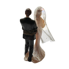 Funny Wedding Cake Topper, Bride Tied Up Groom Couple Figurine, 2.6 x 4.6 x 2.3″