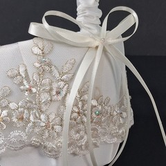 Flower Girl White Small Basket Pearls and Rhinestones Wedding Embellished UNIQUE