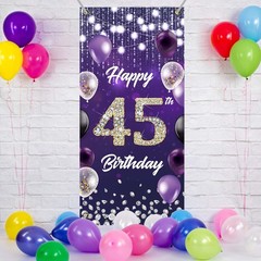 Happy 45th Birthday Backdrop Banner Purple Theme Background with Shiny Diamon…