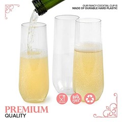 Plastic Champagne Flutes Disposable, Unbreakable Stemless Mimosa Glasses Bulk