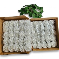 50pc White Foam Artificial Roses Bulk DIY Wedding Bouquet Centerpiece Leaf Stems