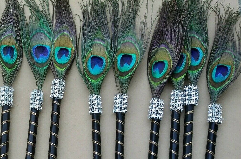 12Peacock Feather Pen FAVOR for Wedding,Sweet 16,Bridal Shower,Quinceañera,Party