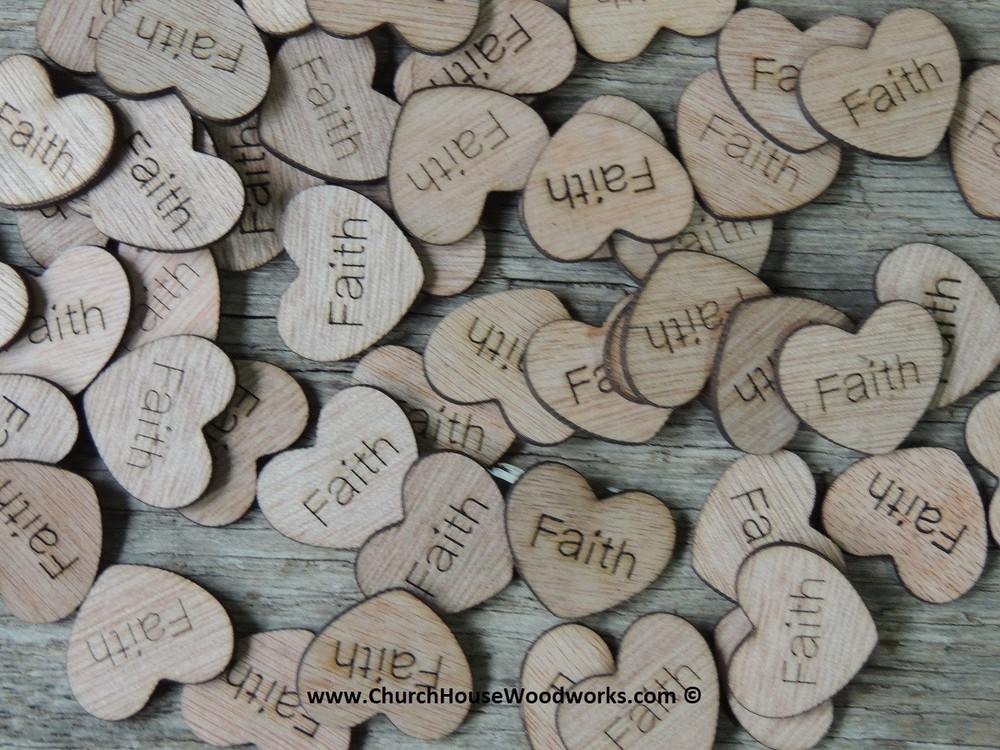 100 qty 1″ FAITH Wood Hearts Table Confetti Wooden Wedding Decor Embellishment