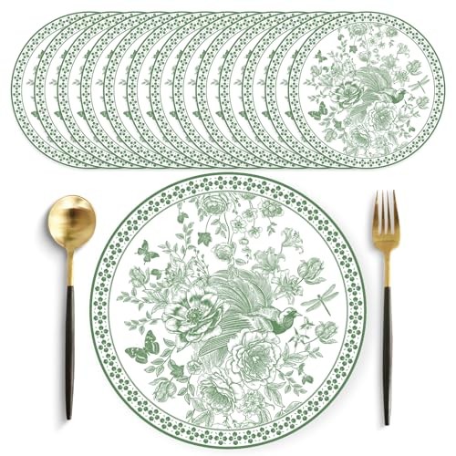 50 Pack Flower Bird Paper Placemats 13.7 Inch Sage Green Floral Greenbird