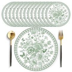 50 Pack Flower Bird Paper Placemats 13.7 Inch Sage Green Floral Greenbird
